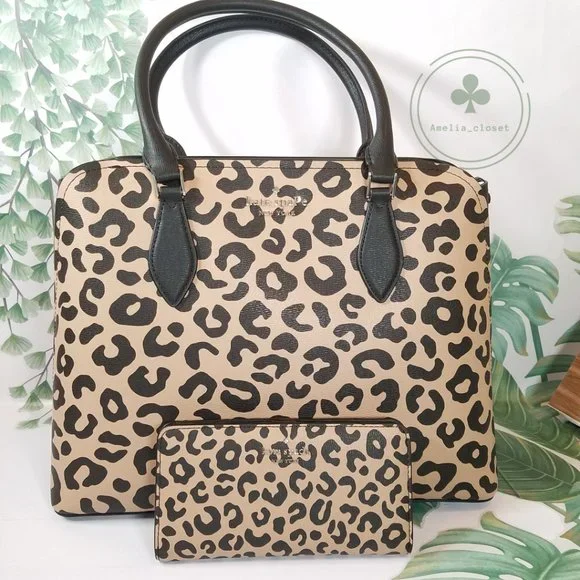 Kate Spade Darcy Leopard Cheetah Large Satchel NWT Gift Holiday Bifold Wallet - Picture 1 of 11